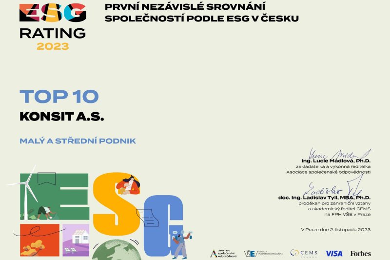 4. místo v kategorii malých a středních podniků v ESG ratingu 2023