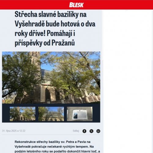 Rekonstrukce střechy bazilika sv. Petra a Pavla na blesk.cz